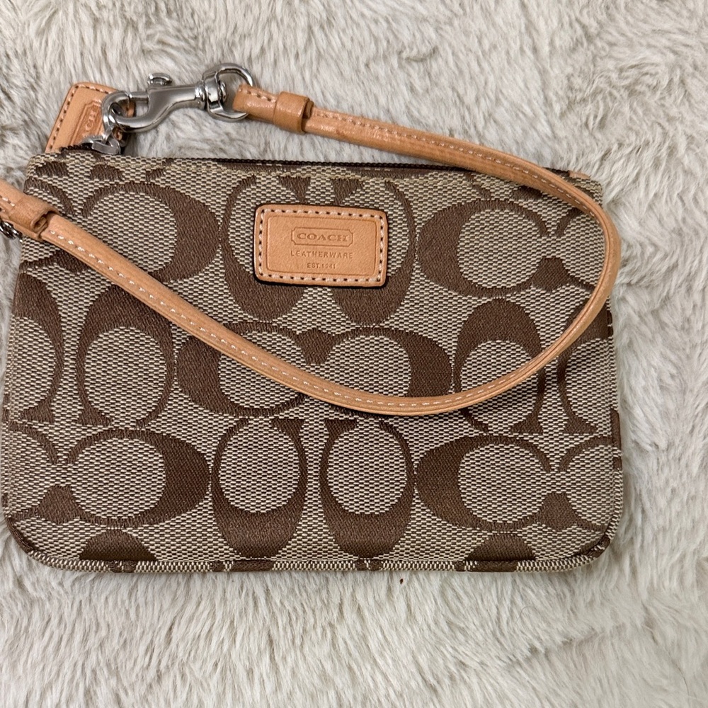 Coach Tan and Brown Signature wristlet